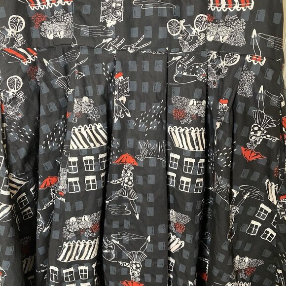 ModCloth Plus 1X Novelty Print Shirt Dress • Fit & Flare • Retro Black & Red - Picture 7 of 12
